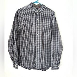 Izod Button Front Shirt Men’s XL Blue Plaid Lightweight Long Sleeve Casual Top